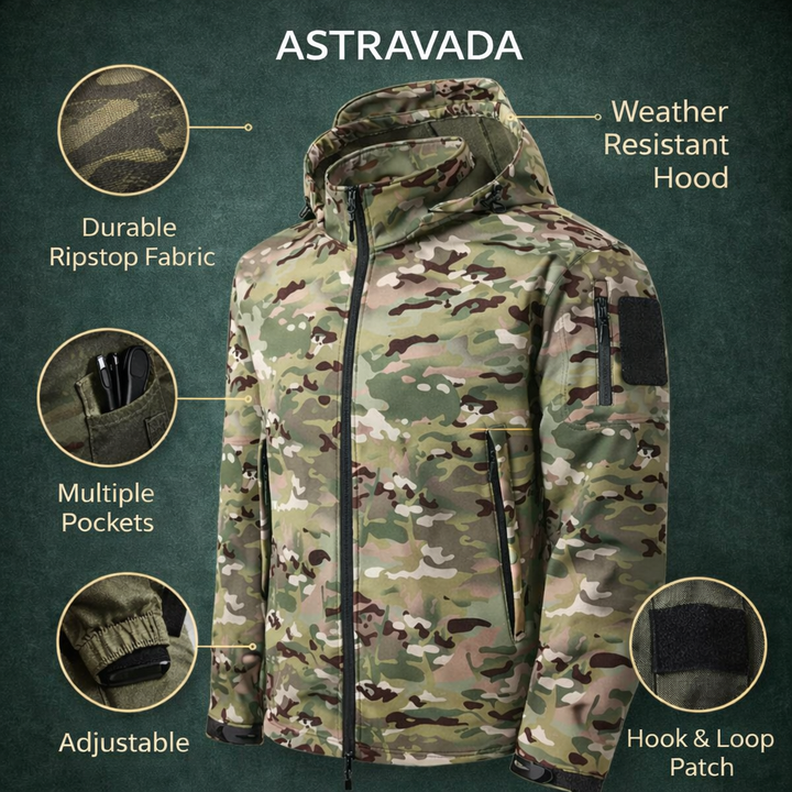 Men’s Camouflage Softshell Jacket – Hooded Outdoor Layer for Cold Weather Use