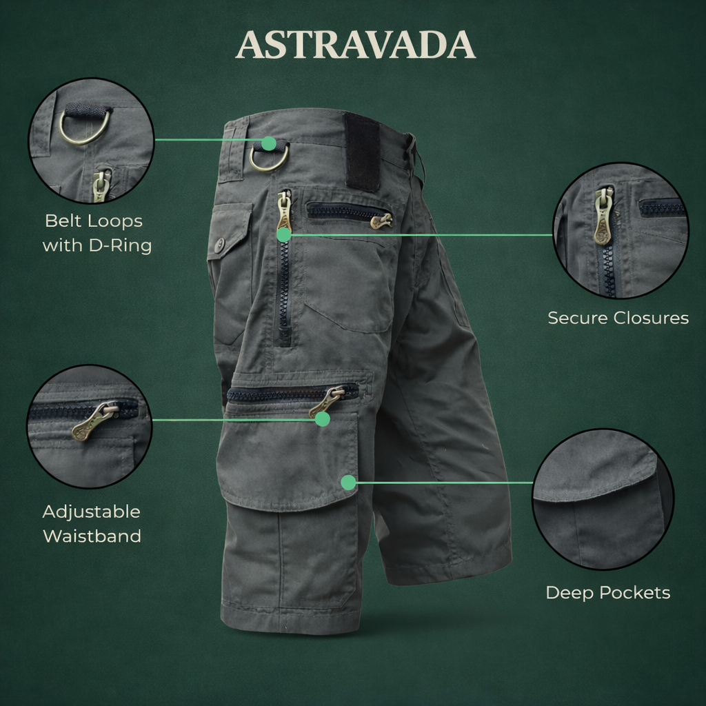 Men’s Outdoor Cargo Shorts – Zip Pockets for Hiking and Fishing