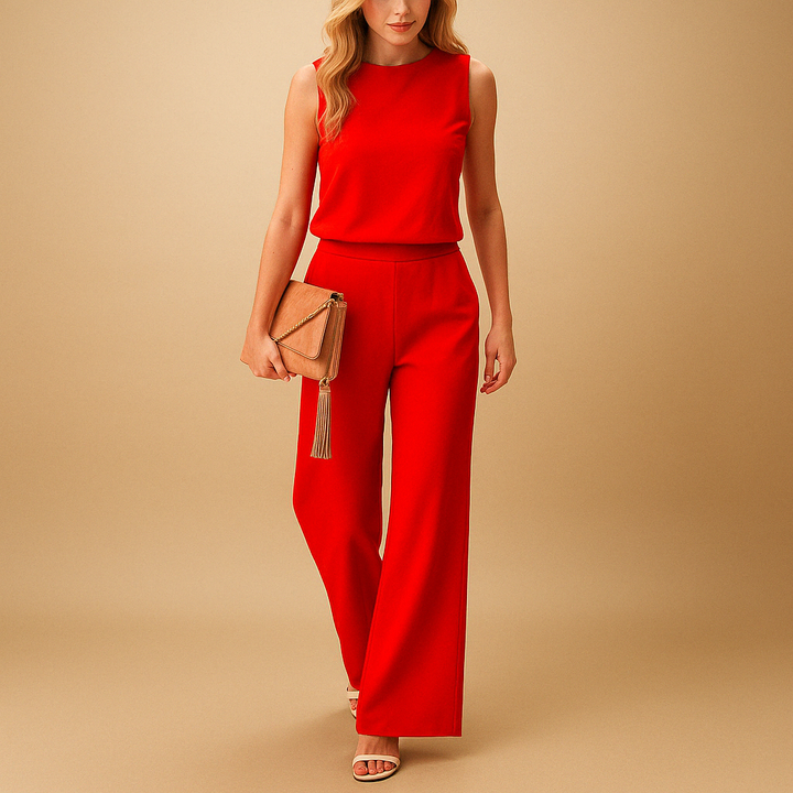 Women's Elegant Jumpsuit with Round Neck and Wide Legs