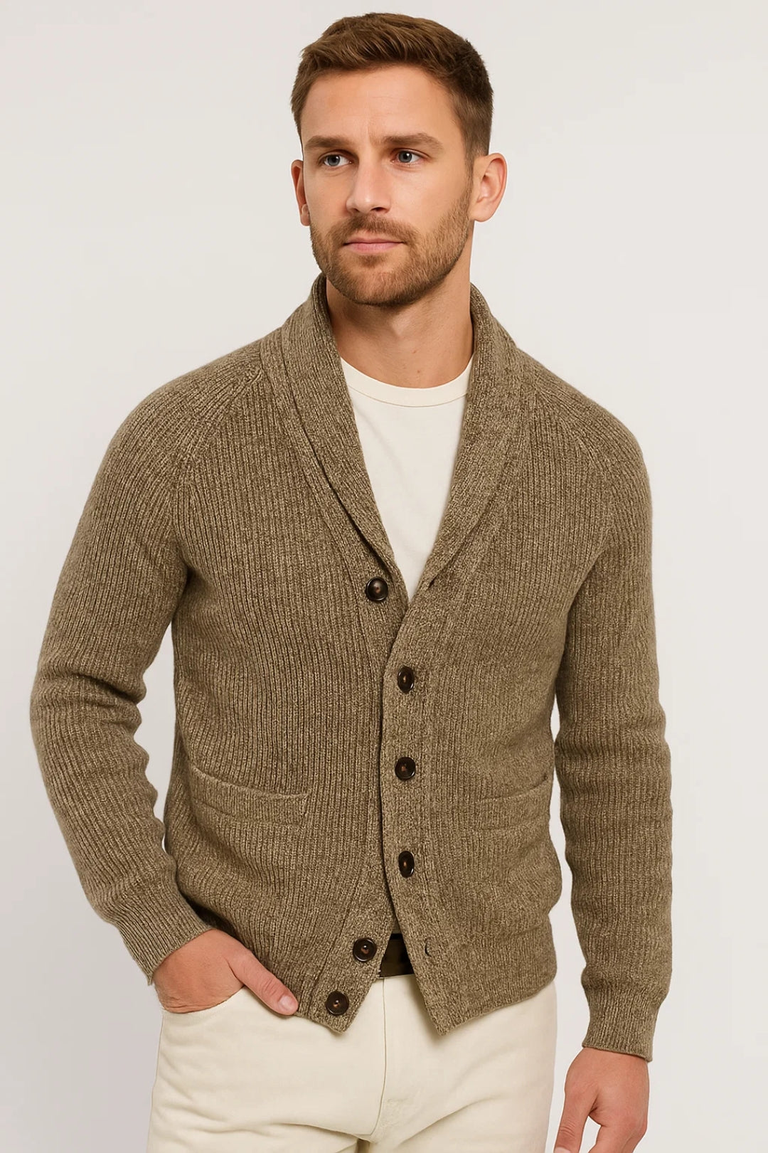 Men’s Shawl Collar Cardigan – Button-Up Knit for Everyday Warmth