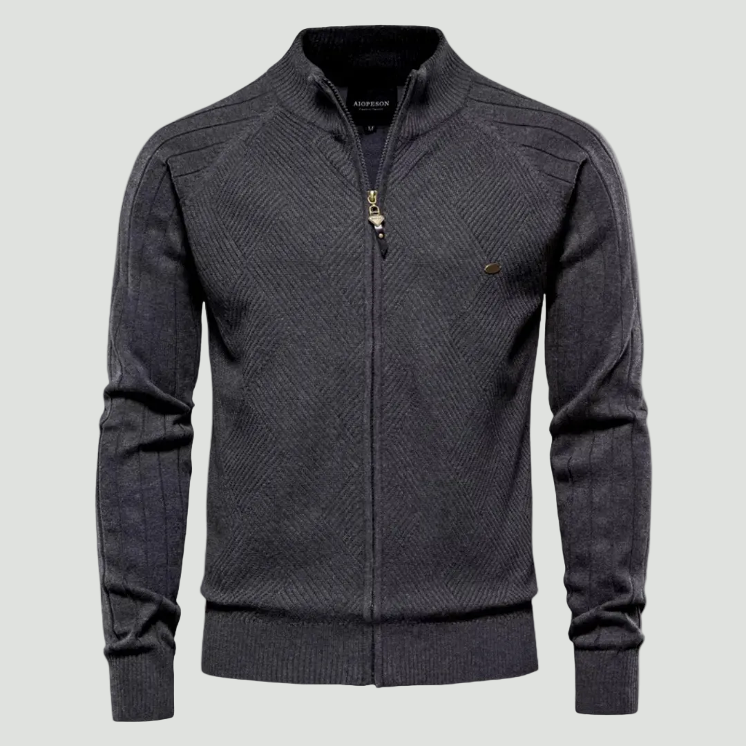 Fine Knit Zip Cardigan | Stylish Knitwear with Stand Collar
