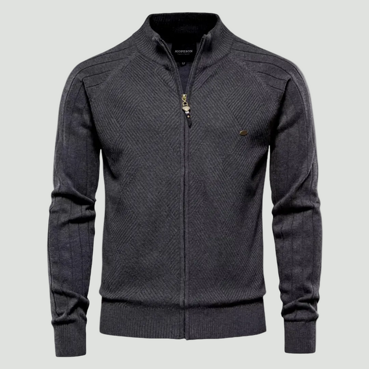 Fine Knit Zip Cardigan | Stylish Knitwear with Stand Collar