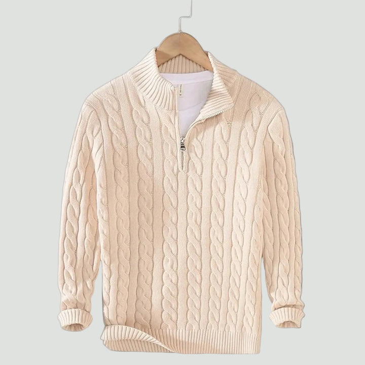 Men’s Half Zip Sweater – Old Money Style Jacquard Knit
