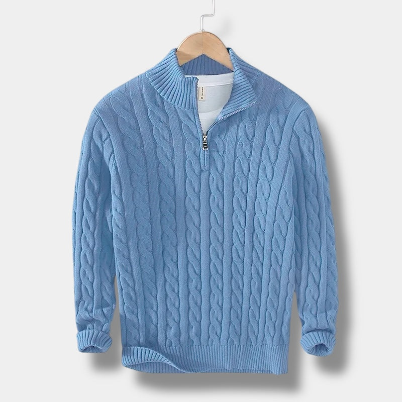 Men’s Half Zip Sweater – Old Money Style Jacquard Knit