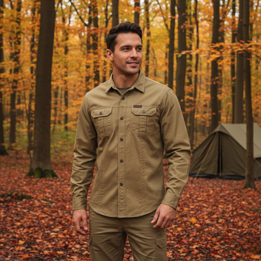 Lightweight Long-Sleeve Outdoor Shirt – Durable Cotton-Blend Design