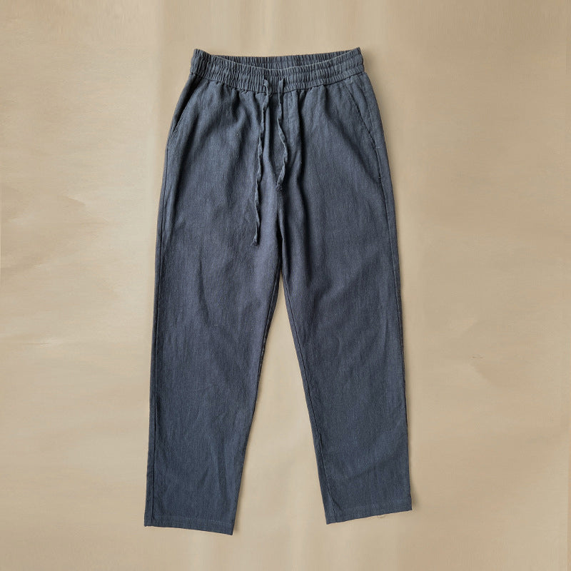Men's Woven Straight-Leg Trousers with Elasticated Drawstring Waist