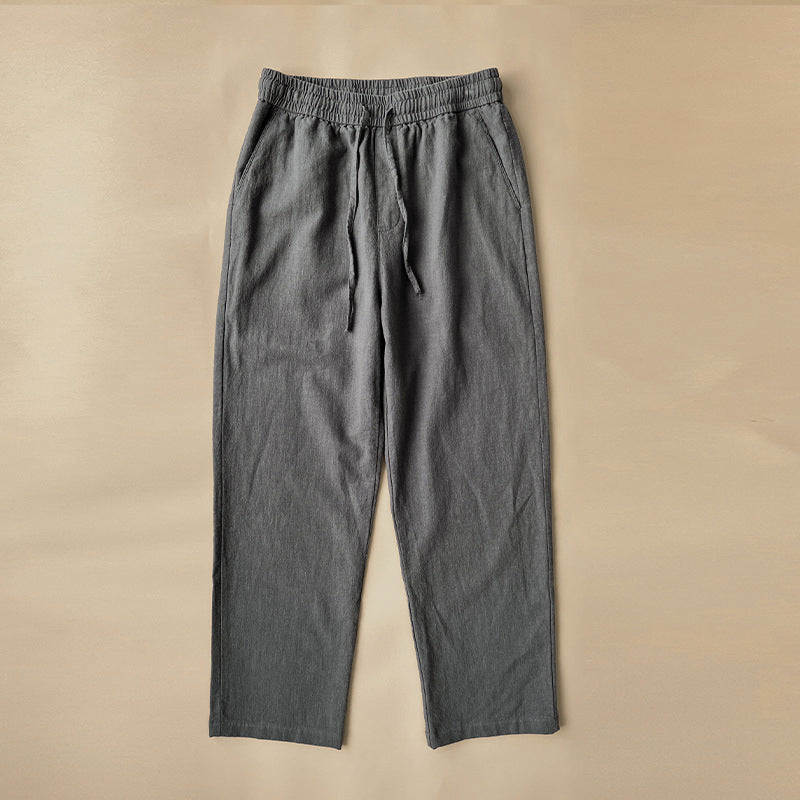 Men's Woven Straight-Leg Trousers with Elasticated Drawstring Waist