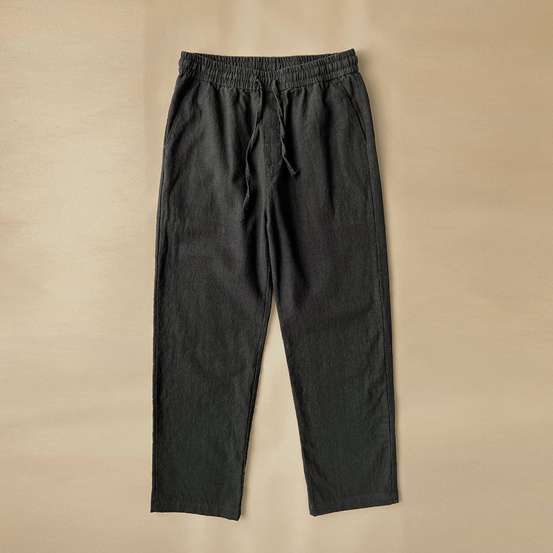 Men's Woven Straight-Leg Trousers with Elasticated Drawstring Waist