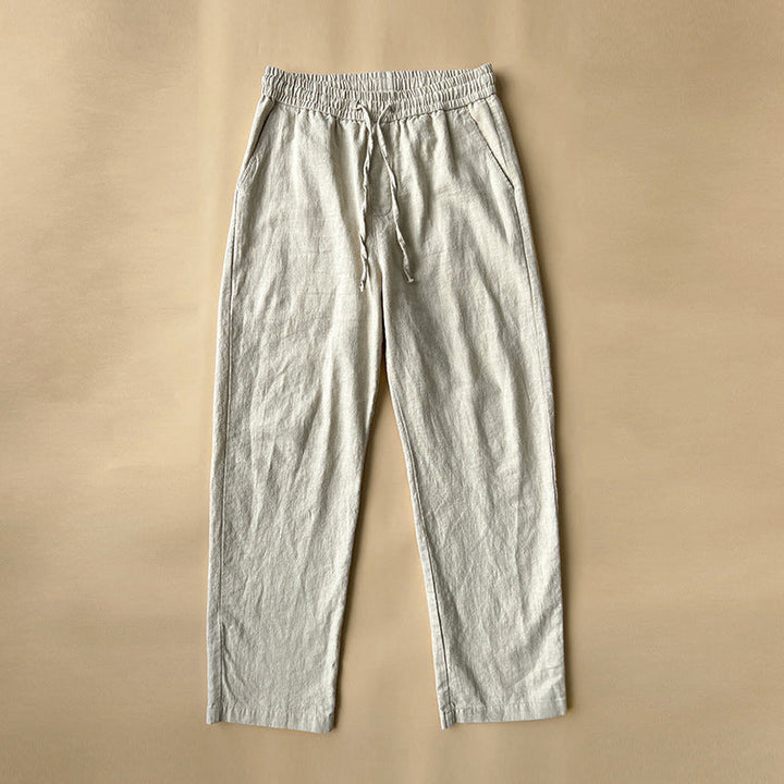 Men's Woven Straight-Leg Trousers with Elasticated Drawstring Waist