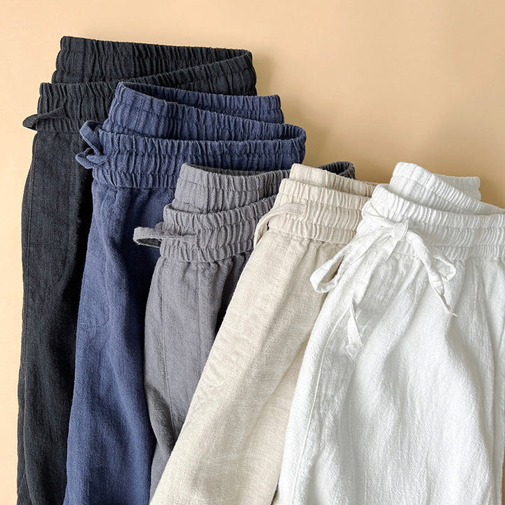 Men's Woven Straight-Leg Trousers with Elasticated Drawstring Waist