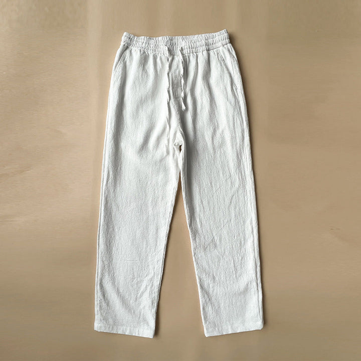 Men's Woven Straight-Leg Trousers with Elasticated Drawstring Waist