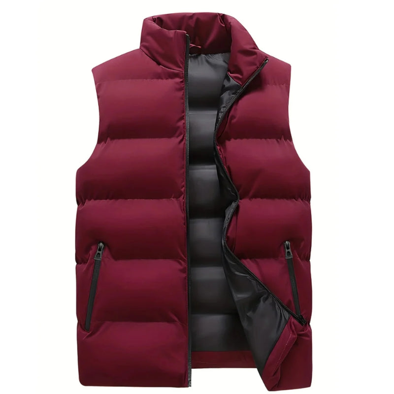 Men's Quilted Puffer Vest with High Collar and Zip Pockets