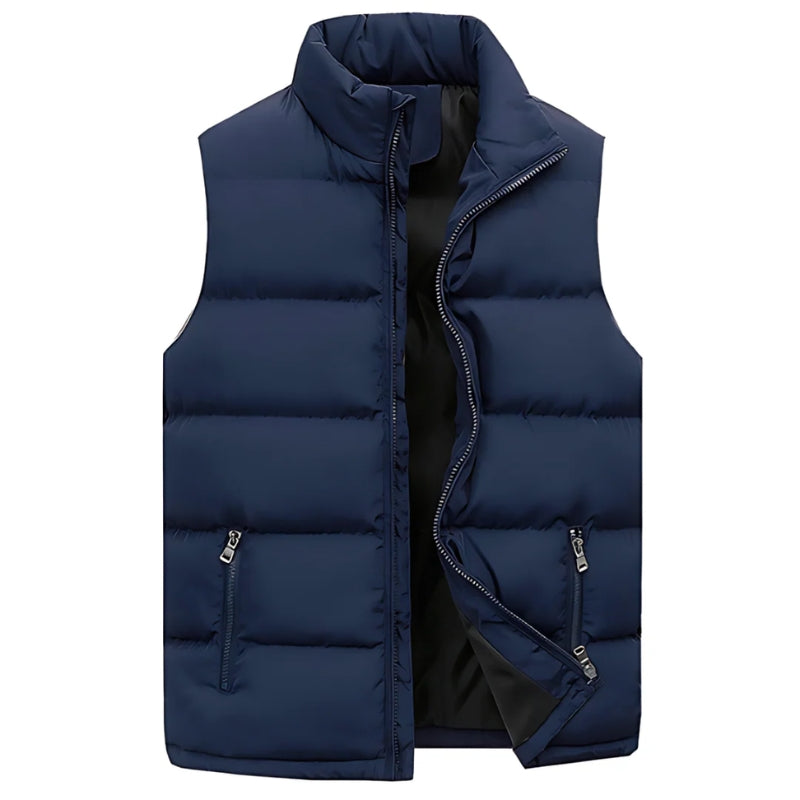 Men's Quilted Puffer Vest with High Collar and Zip Pockets