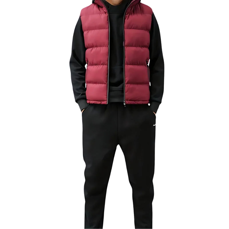 Men's Quilted Puffer Vest with High Collar and Zip Pockets