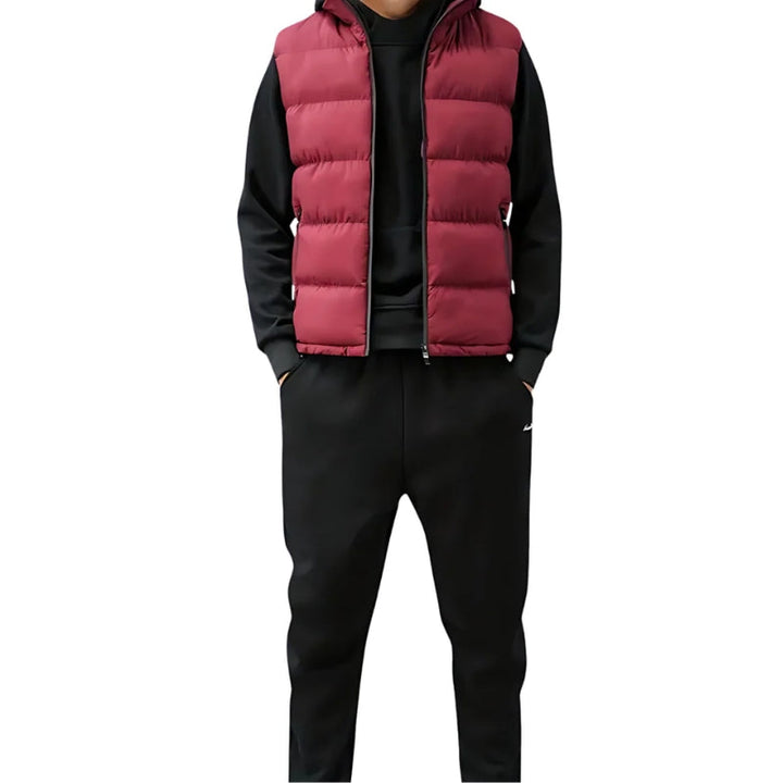 Men's Quilted Puffer Vest with High Collar and Zip Pockets