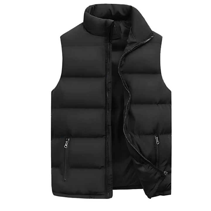 Men's Quilted Puffer Vest with High Collar and Zip Pockets