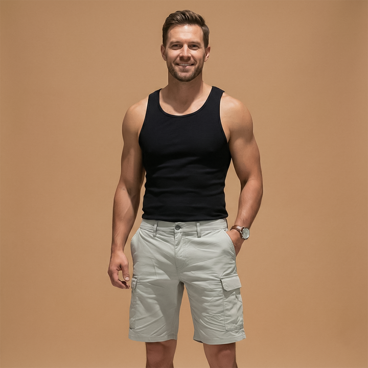 Men's Cargo Shorts with Knee-Length Cut and Multiple Pockets