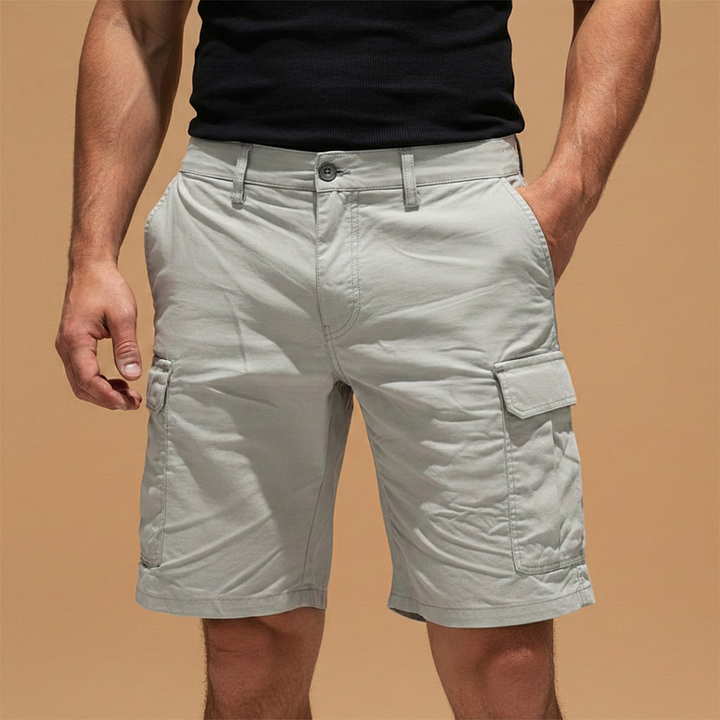 Men's Cargo Shorts with Knee-Length Cut and Multiple Pockets