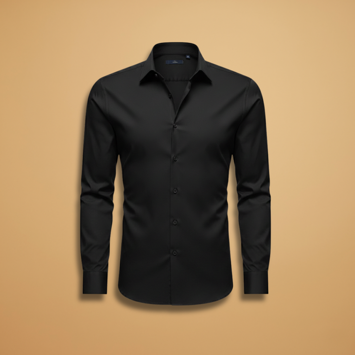 Men's Long-Sleeve Shirt with Point Collar and Buttoned Cuffs