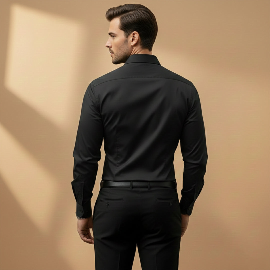 Men's Long-Sleeve Shirt with Point Collar and Buttoned Cuffs