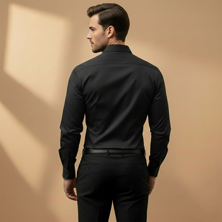 Men's Long-Sleeve Shirt with Point Collar and Buttoned Cuffs