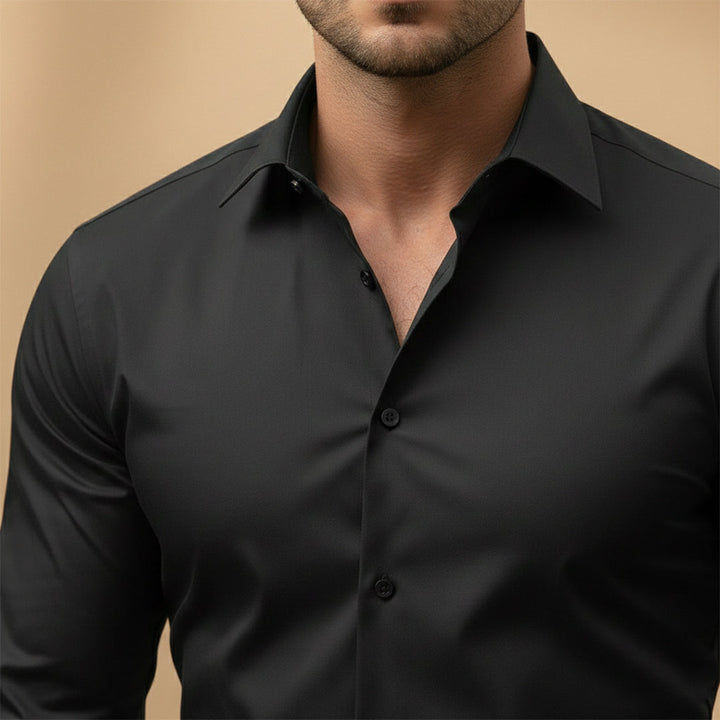 Men's Long-Sleeve Shirt with Point Collar and Buttoned Cuffs