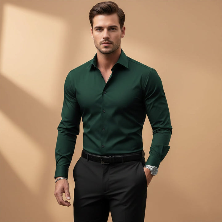 Men's Long-Sleeve Shirt with Point Collar and Buttoned Cuffs
