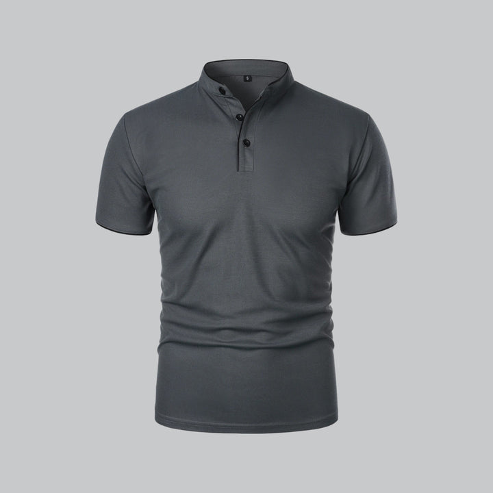 Men's Short-Sleeve Collarless Polo Shirt for Smart-Casual Wear
