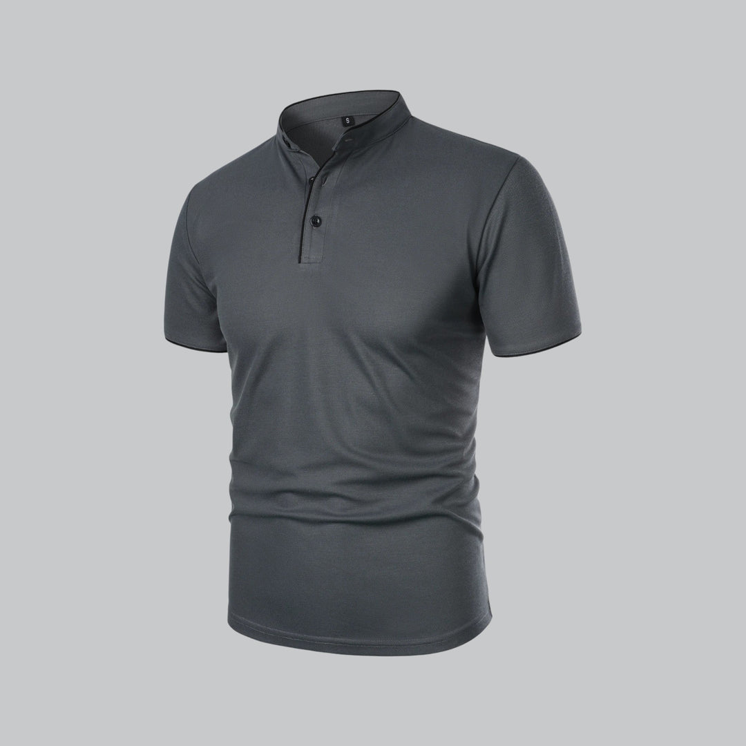 Men's Short-Sleeve Collarless Polo Shirt for Smart-Casual Wear