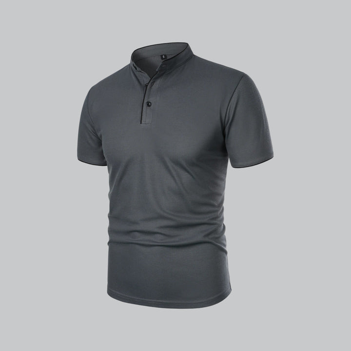 Men's Short-Sleeve Collarless Polo Shirt for Smart-Casual Wear