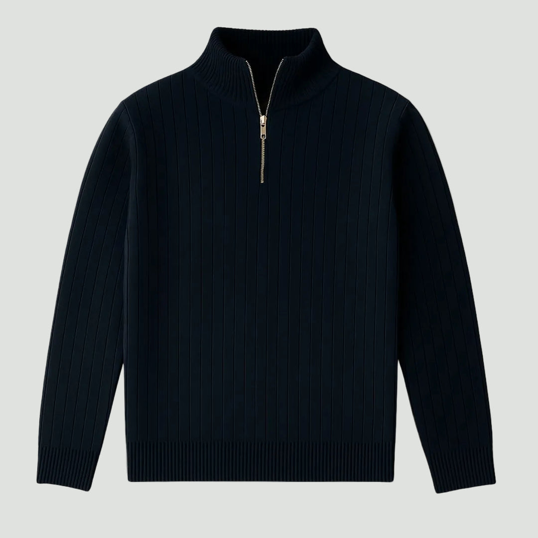 Men’s Quarter Zip Jumper – Ribbed Knit with Stand Collar