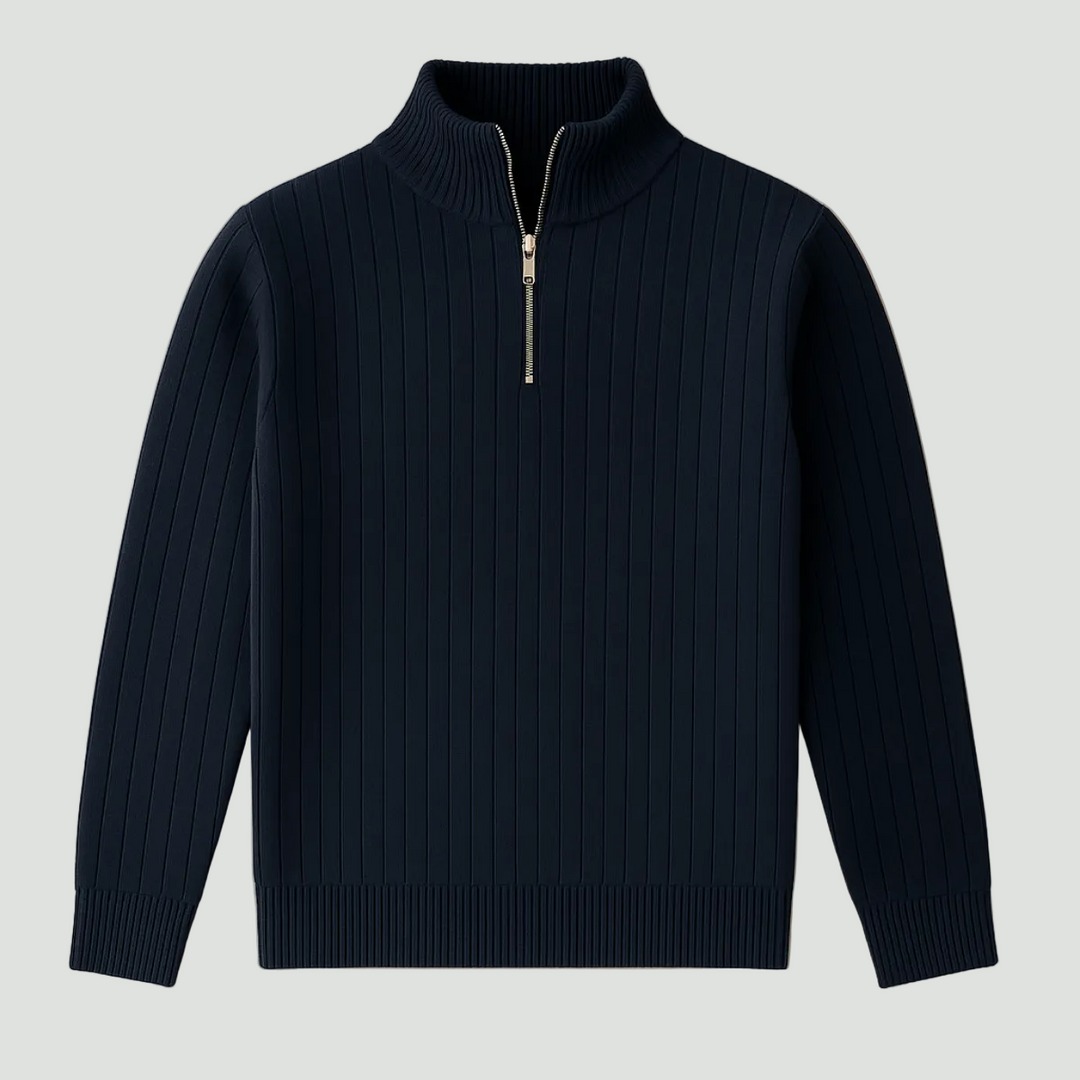 Men’s Quarter Zip Jumper – Ribbed Knit with Stand Collar