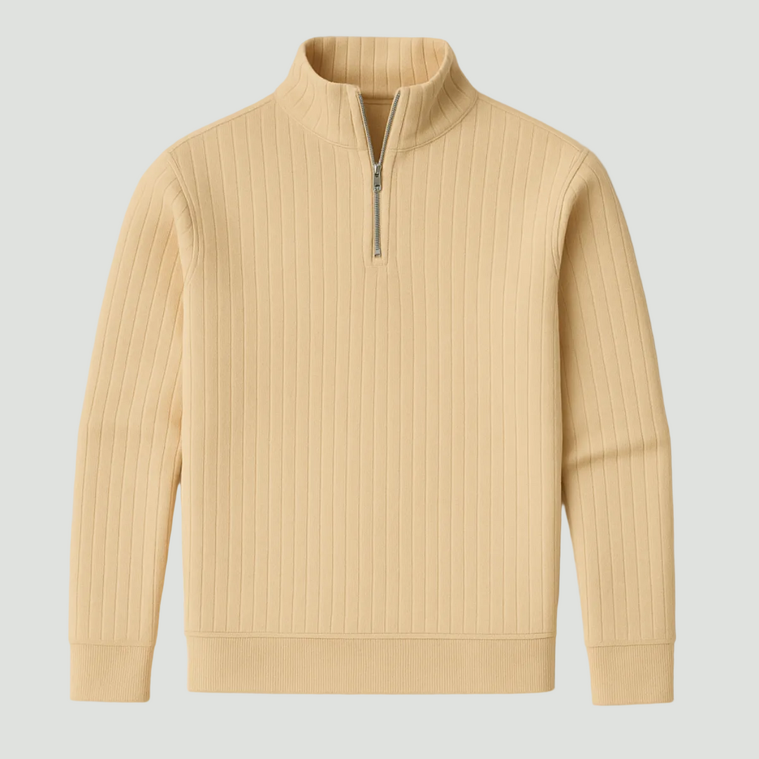 Men’s Quarter Zip Jumper – Ribbed Knit with Stand Collar