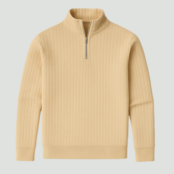 Men’s Quarter Zip Jumper – Ribbed Knit with Stand Collar