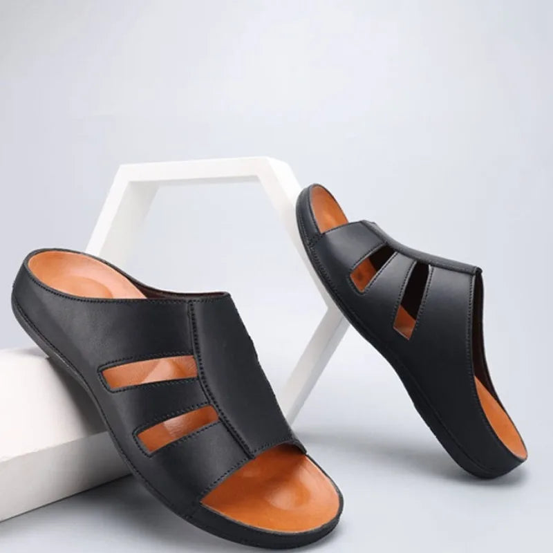 Men's Slip-On Slide Sandals with Cut-Out Upper and Rubber Sole