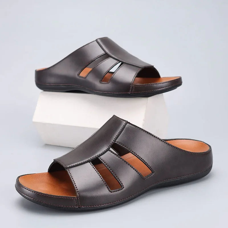 Men's Slip-On Slide Sandals with Cut-Out Upper and Rubber Sole