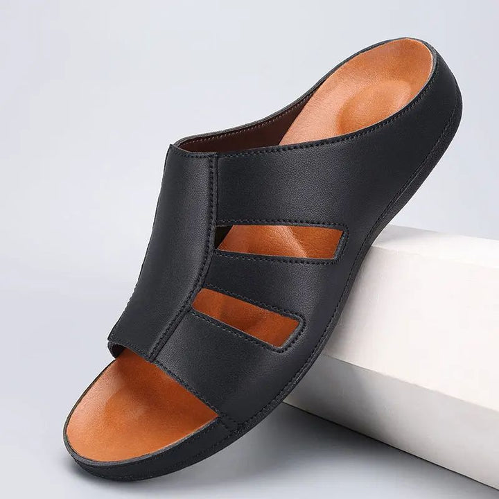 Men's Slip-On Slide Sandals with Cut-Out Upper and Rubber Sole
