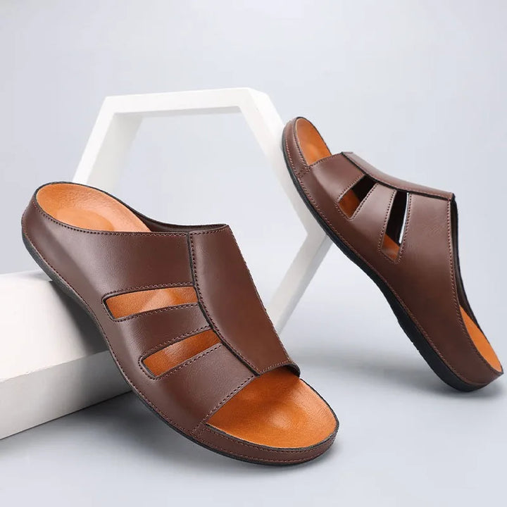 Men's Slip-On Slide Sandals with Cut-Out Upper and Rubber Sole