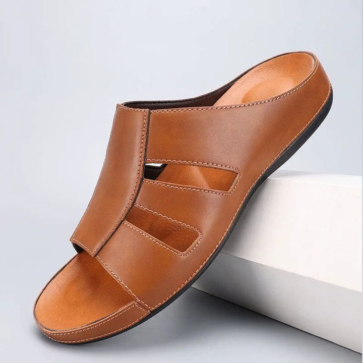 Men's Slip-On Slide Sandals with Cut-Out Upper and Rubber Sole