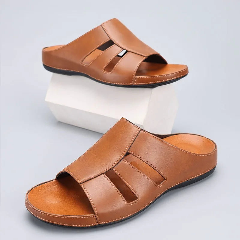 Men's Slip-On Slide Sandals with Cut-Out Upper and Rubber Sole