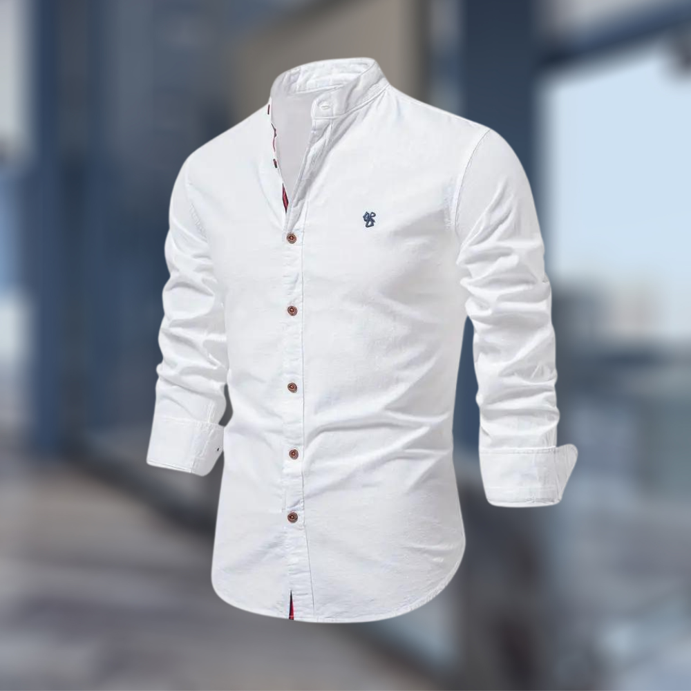 Men’s Slim Fit Long Sleeve Shirt – Stand Collar Casual Style