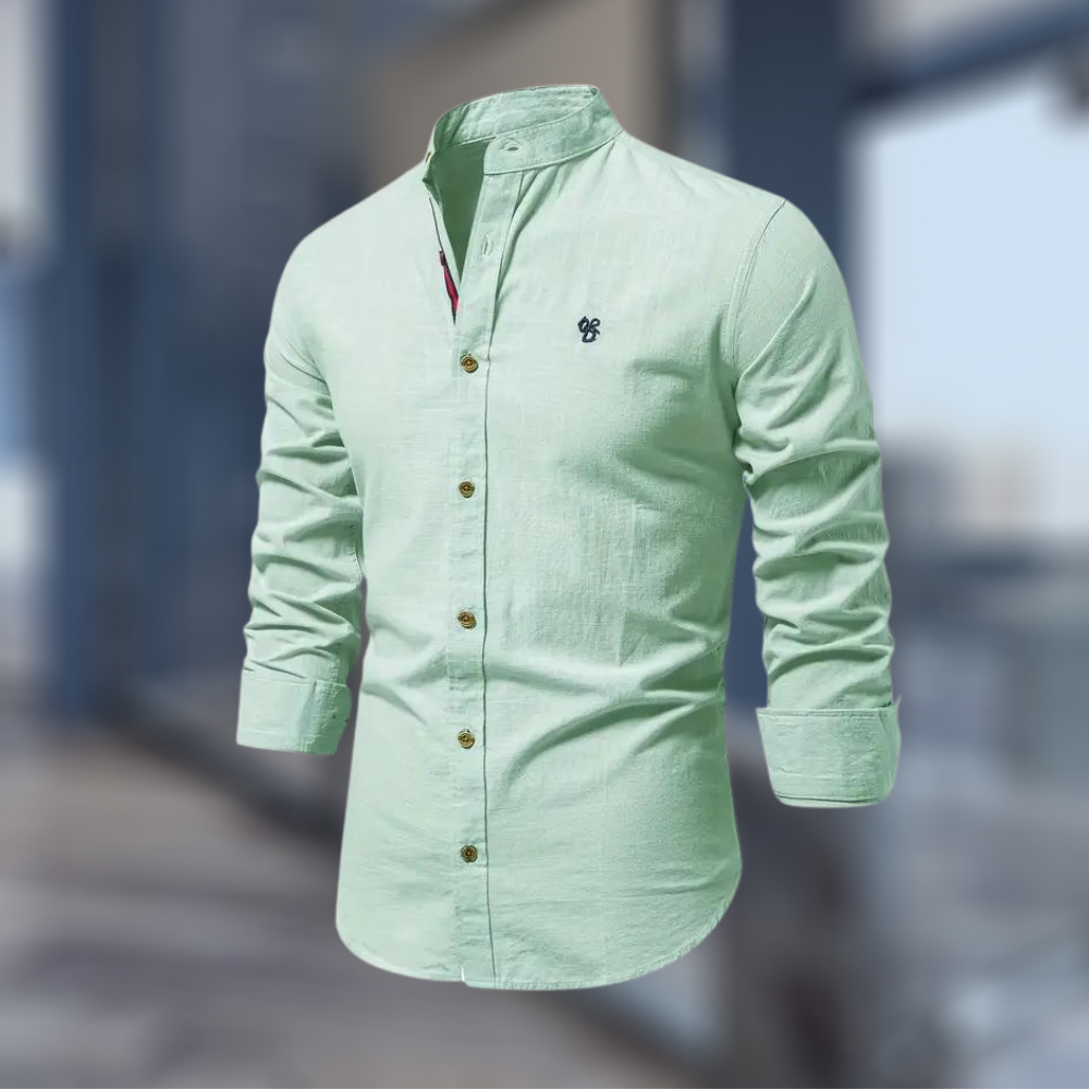 Men’s Slim Fit Long Sleeve Shirt – Stand Collar Casual Style