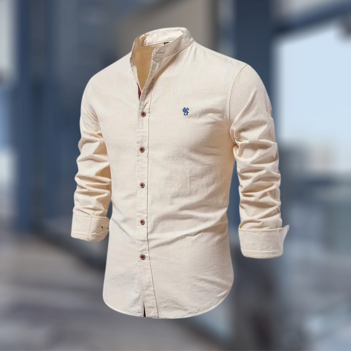 Men’s Slim Fit Long Sleeve Shirt – Stand Collar Casual Style