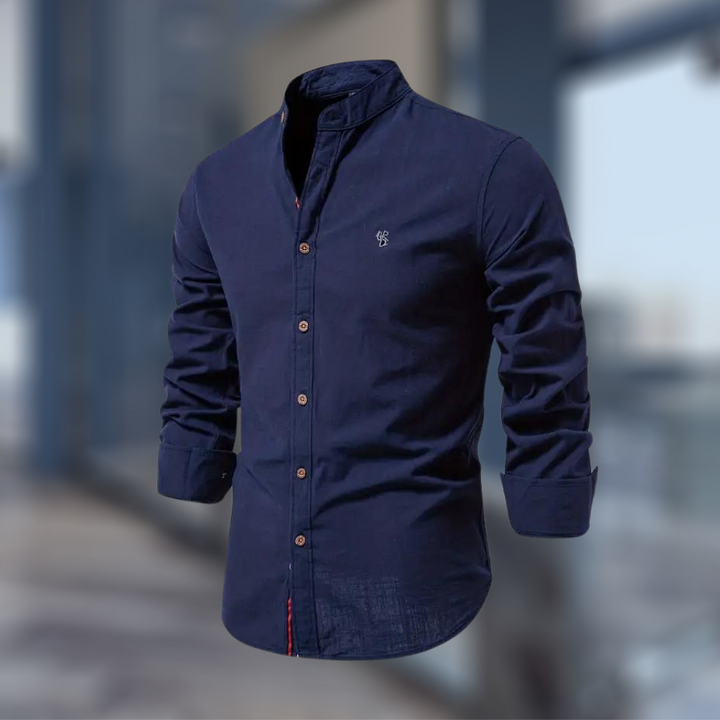 Men’s Slim Fit Long Sleeve Shirt – Stand Collar Casual Style