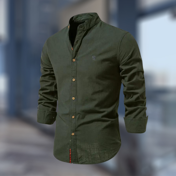 Men’s Slim Fit Long Sleeve Shirt – Stand Collar Casual Style