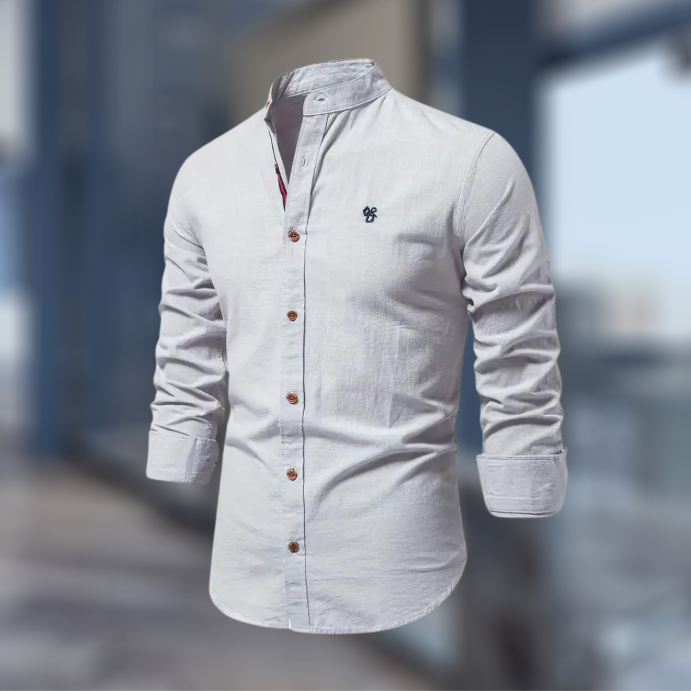 Men’s Slim Fit Long Sleeve Shirt – Stand Collar Casual Style