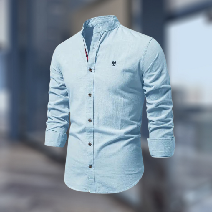 Men’s Slim Fit Long Sleeve Shirt – Stand Collar Casual Style