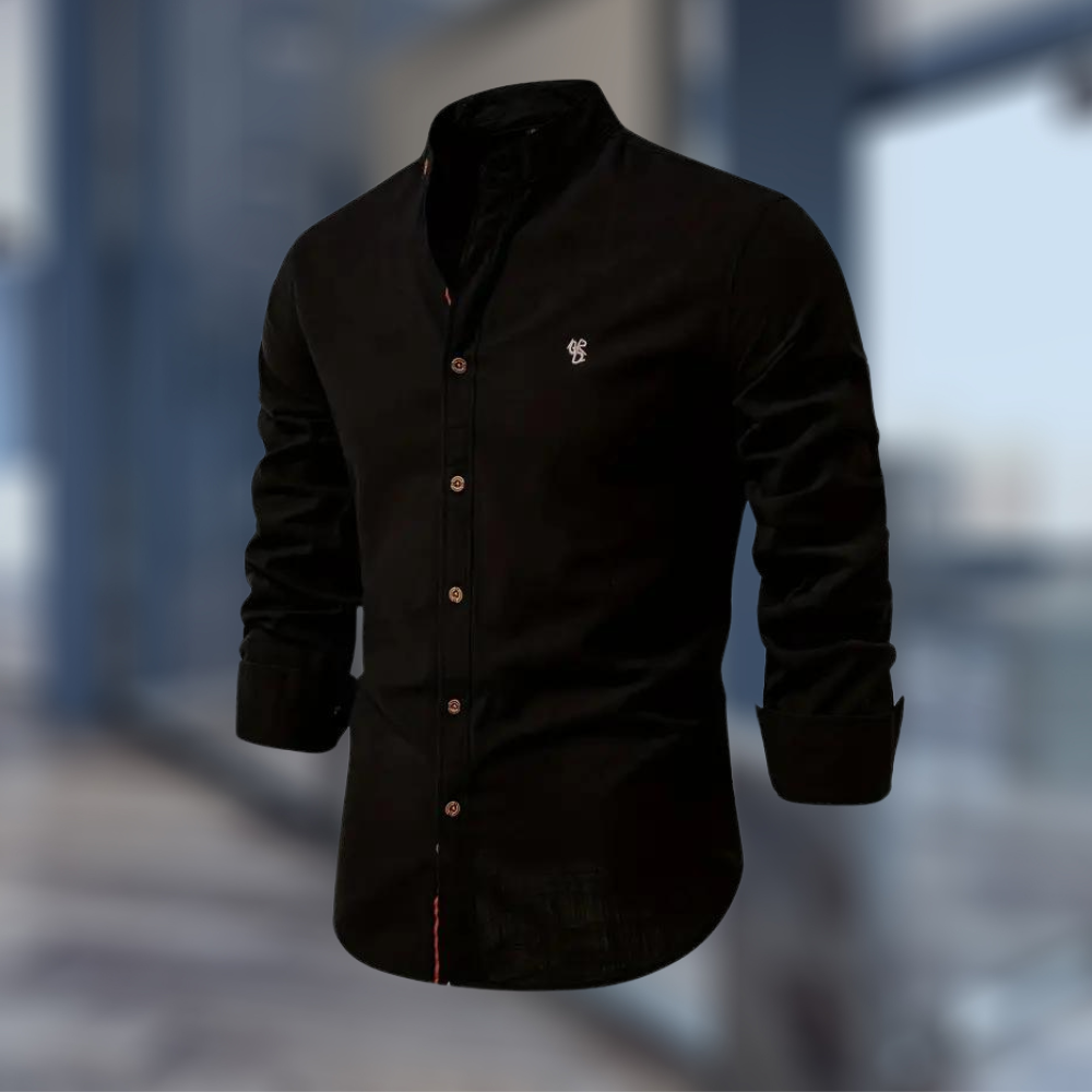 Men’s Slim Fit Long Sleeve Shirt – Stand Collar Casual Style
