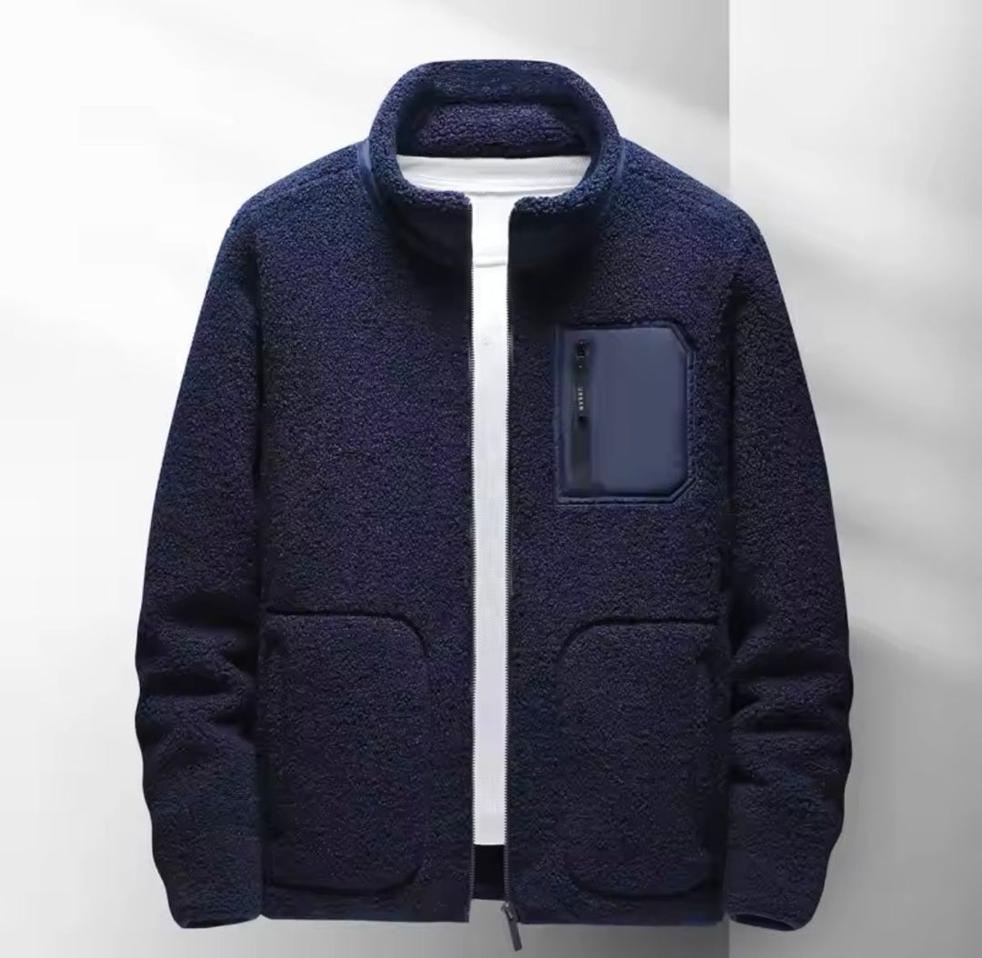 Men’s Zip Up Jacket with High Neck and Multiple Pockets