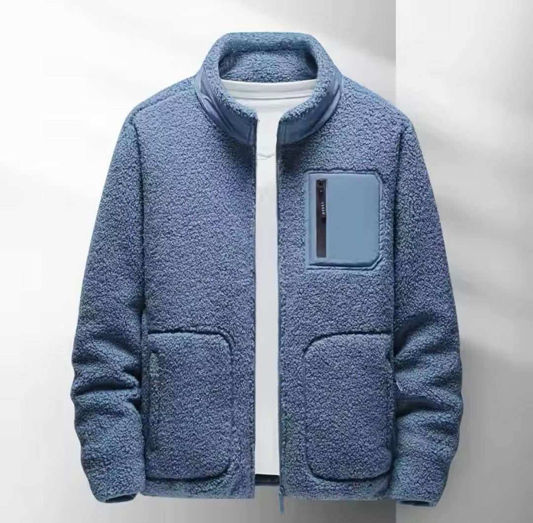 Men’s Zip Up Jacket with High Neck and Multiple Pockets